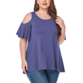 thumbnail image 1 of CHUANK Women‘s Plus Size Cold Shoulder Tunic Top Summer Short Sleeve Blouse, 1 of 7
