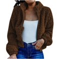 thumbnail image 3 of Femmes Sherpa Veste Revers Manches Longues Récolte Molleton Floue Zip Vestes Manteau Hiver Chaud Solide Pelucheux Outwear, 3 of 5