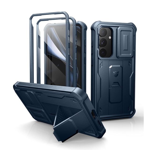 Dexnor for Samsung Galaxy S25 Plus Case with Built-in Slide Camera Cover & Screen Protector & Kickstand, Shockproof Rugged Case Full-Body Bumper Protective Cover for Galaxy S25 Plus 2025, Blue