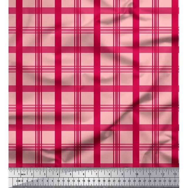 Soimoi Cotton Poplin Fabric Check Check Printed Fabric 1 Yard 56 Inch Wide