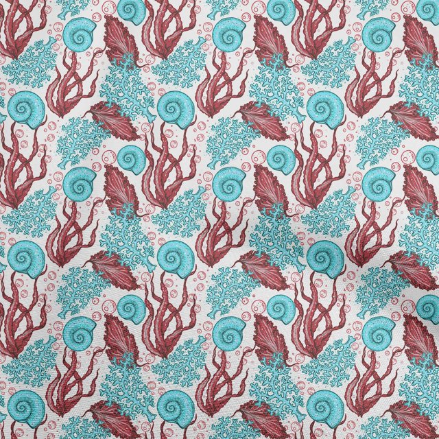 oneOone Velvet Red Fabric Sea Shells Ocean Sewing Craft Projects Fabric Prints By Yard 58 Inch Wide