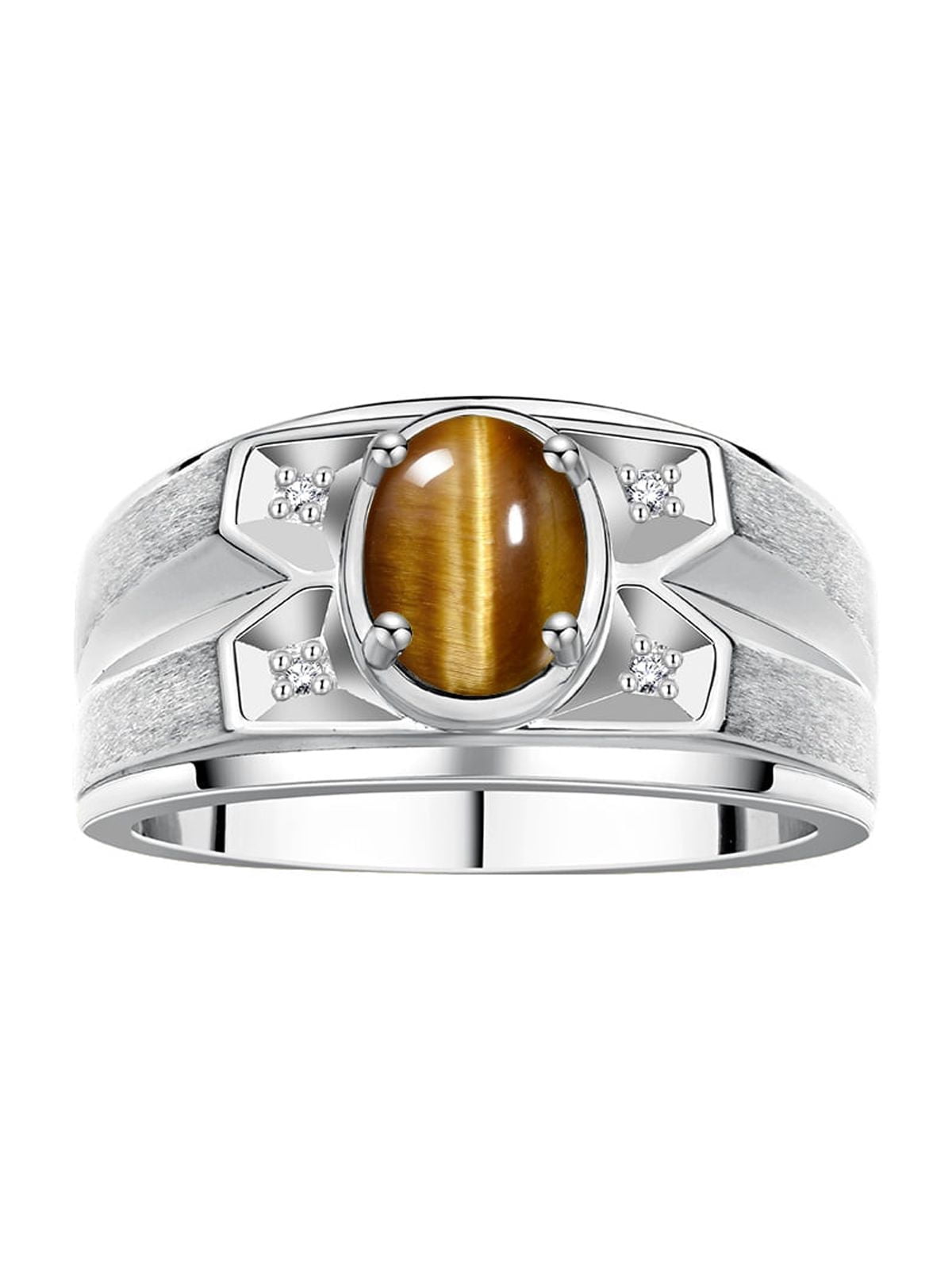 RYLOS Men's Rings Sterling Silver Rings Classic Designer Style 8X6MM Oval Gemstone &  Diamond Ring Tiger Eye November Birthstone Rings For Men,  Size 11