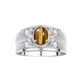thumbnail image 1 of RYLOS Men's Rings Sterling Silver Rings Classic Designer Style 8X6MM Oval Gemstone &  Diamond Ring Tiger Eye November Birthstone Rings For Men,  Size 13, 1 of 7