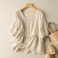 thumbnail image 2 of Timegard Plus Size Tops for Women Cotton Linen Short Sleeve V-Neck Button Ruffle Flowy Casual Loose Tops, 2 of 5
