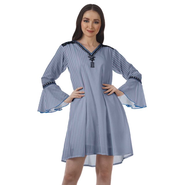Moomaya Robes Mini Imprimées à Col en V pour Femmes Manches à Volants Robes de Plage pour Femmes