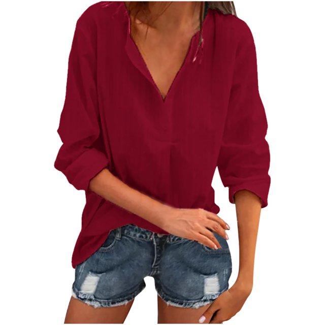 Birdeem Hauts Unis pour Femmes T-Shirts à Boutons Col en V Blouse