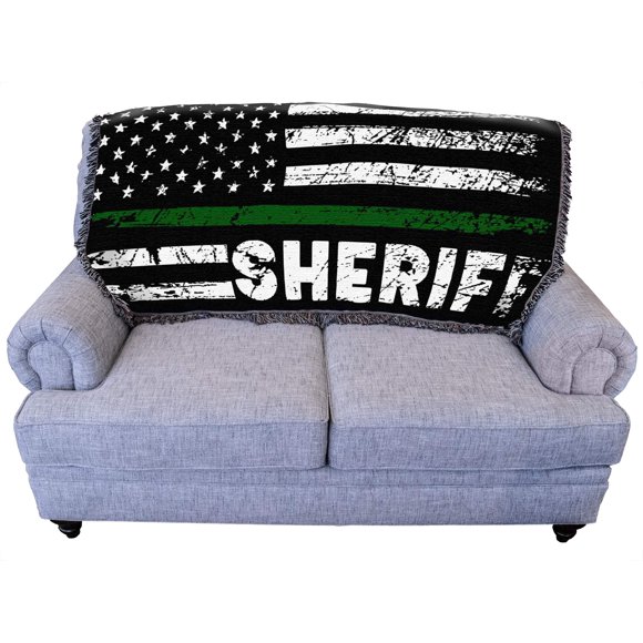 Pure Country Weavers Police Department - Sheriff - Green Thin Line American Flag Blanket - Gift Tapestry Throw for Back of Couch or Sofa - Woven from Cotton - Made in The USA (61x36)