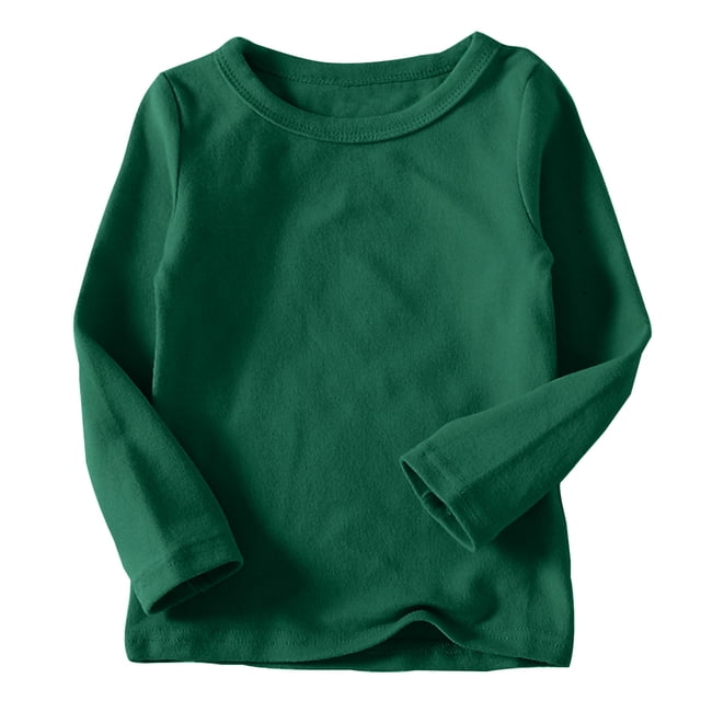 DPTALR Toddler Kids Boys Girls Shirts Solid Color Round Neck Long Sleeve Top