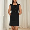 thumbnail image 5 of Liquidation d'Été 2025! Robe pour Femme Grande Taille, Liquidation de Robes d'Été pour Femmes, Robe de Travail pour Femme Unie à Col Rond Sans Manches avec Boutons Décoratifs, Coupe Ajustée, 5 of 5