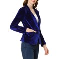 thumbnail image 4 of INSPIRE CHIC Women's Velvet Blazer Solid Color Shawl Collar One Button Wear-to-Work Blazer M Royal Blue, 4 of 7