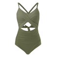 thumbnail image 3 of Womens Cutout High Waist One Piece Swimsuit - Wrap Tie Back Ruched Design - Push Up Padded Beach Pool Bathing Suit, 3 of 4