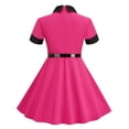thumbnail image 4 of TopLLC Robe à Manches Courtes Col Rond Robe d'Été Rétro pour Filles avec Ceinture Bouton Couleur Manches Courtes Col Rond Girl Dress, 4 of 5