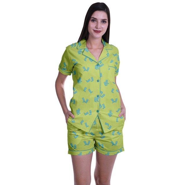 Moomaya Ensembles de Pyjama à Manches Courtes pour Femmes Imprimés Shorts de Nuit pour Dames