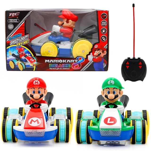 Super-Mario Bros Remote Control Electric Kart Car Toy, Mario Luigi Led Light-up Music Racing Kart Car Vehicle Toys Gift For Children Fans
