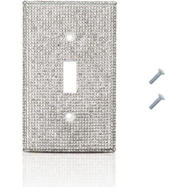 LAICAIW Silver Shiny Rhinestones Switch Wall Plate, Double Gang Toggle Light Switch Covers, Duplex Wall Switch Plate Outlet Cover, Bling Crystal Receptacle (AL-DK001×2)
