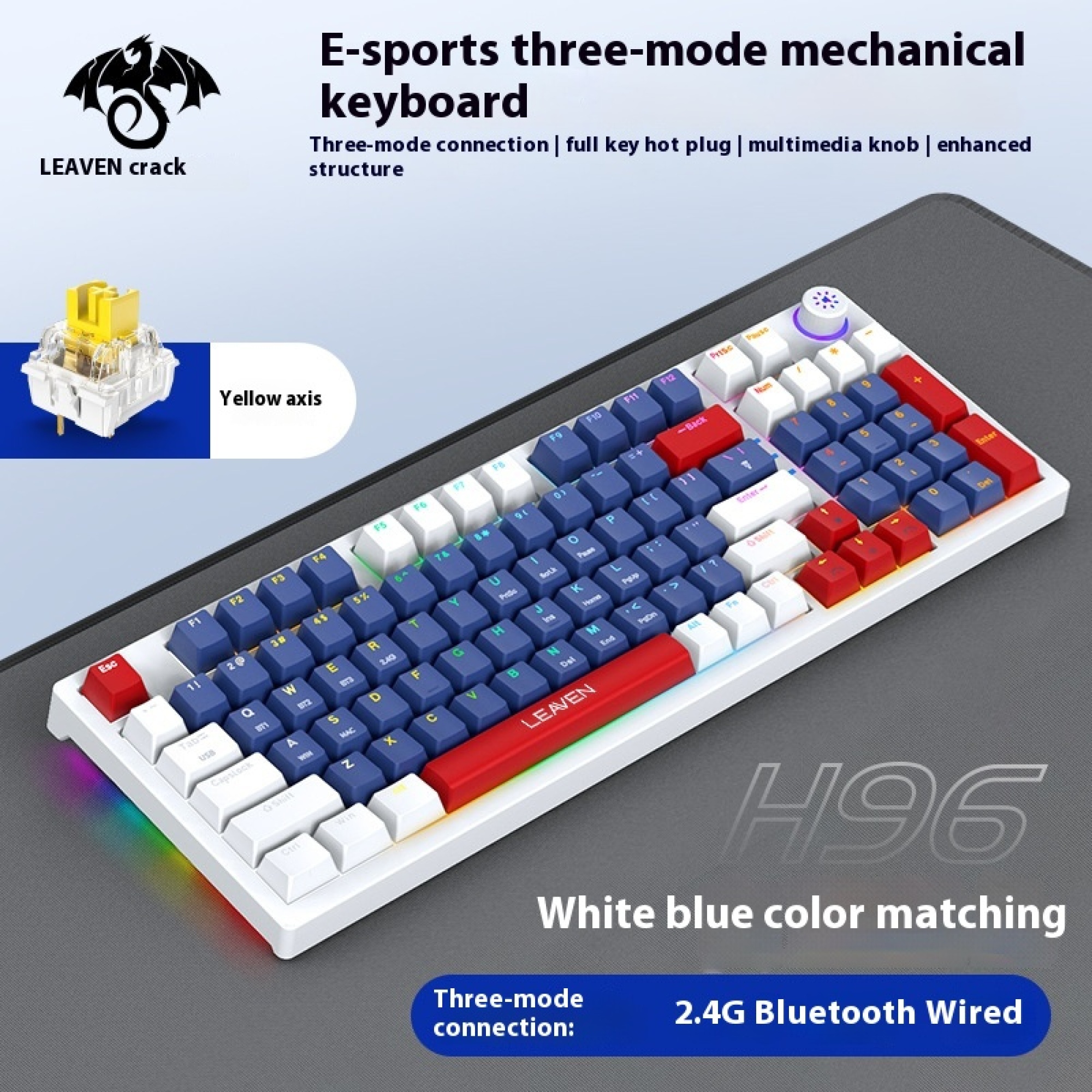 H96 three-mode mechanical keyboard Bluetooth wireless gaming keyboard
