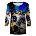 thumbnail image 4 of T-shirts de Croisière Carnival pour Femmes, Masque Pailleté Graphique Vêtements de Mardi Gras Femmes Grande Taille, Mode T-Shirts à Manches 3/4 à Col Rond Imprimés Masque de Carnaval pour Femmes Hauts de Carnaval, 4 of 5