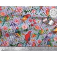 thumbnail image 2 of Soimoi Blue Polyester Crepe Fabric Stripe,Floral & Parrot Bird Decor Fabric Printed BTY 42 Inch Wide, 2 of 3