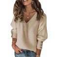 thumbnail image 1 of MAWCLOS Ladies Pullover Long Sleeve Knit Tops V Neck Tunic Blouse Loose Work Solid Color Top Khaki XXL, 1 of 2