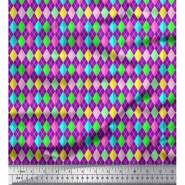 Soimoi Purple Georgette Viscose Fabric Diamond Geometric Print Fabric by the Yard 42 Inch Wide