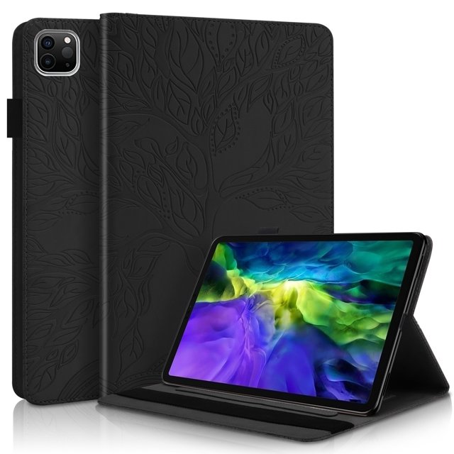 Tree of Life Embossed Case for ipad Pro 12.9(2024) Stand, Card Slots, Stylus Loop Black