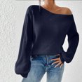 thumbnail image 1 of Pisexur Chandails pour Femmes Chandail Doux et Confortable, Chandail Ample en Tricot à Épaules Dénudées pour Femmes pour l'Automne et l'Hiver Chandail à Col Rond pour Porter par-Dessus Bleu, TG, 1 of 7