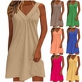thumbnail image 2 of Kyusrd Robe Débardeur d'Été pour Femmes Robe Courte Plissée à Col en V Sans Manches Robe Soleil T-Shirt Robe Trapèze Robe Courte de Plage, 2 of 6