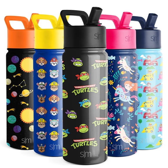 Simple Modern Kids Water Bottle with Straw Lid | Insulated Stainless Steel Reusable Tumbler for Toddlers, Girls, Boys | Summit Collection | 18oz, TMNT Turtles Unite