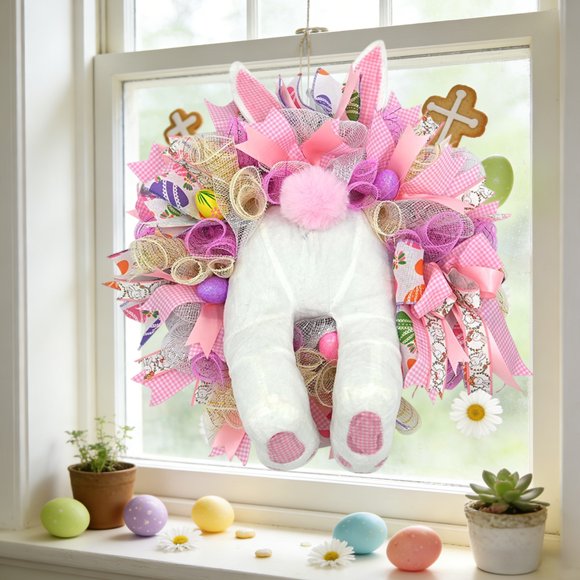 Liquidation Aujourd'hui! Couronne Florale Artificielle Colorée avec Lapin pour Déco de Table de Printemps et de Pâques
