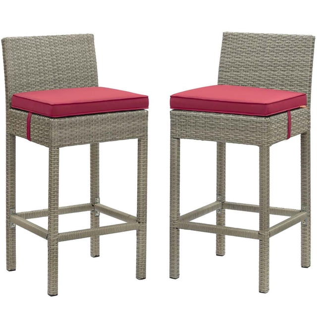 Modway Wicker of 2 Conduit Outdoor Patio Furniture Bar Stool, Light Gray