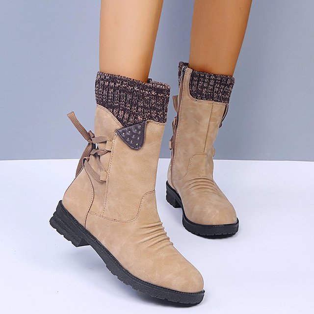 jsaierl Chaussures de Mode pour Femmes Bottes Rétro Western Décontractées Chaudes Talons Bas Bottes Mi-Mollet