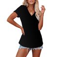 thumbnail image 2 of Birdeem T-Shirt Décontracté pour Femme à Col en V Uni à Manches Courtes, 2 of 7