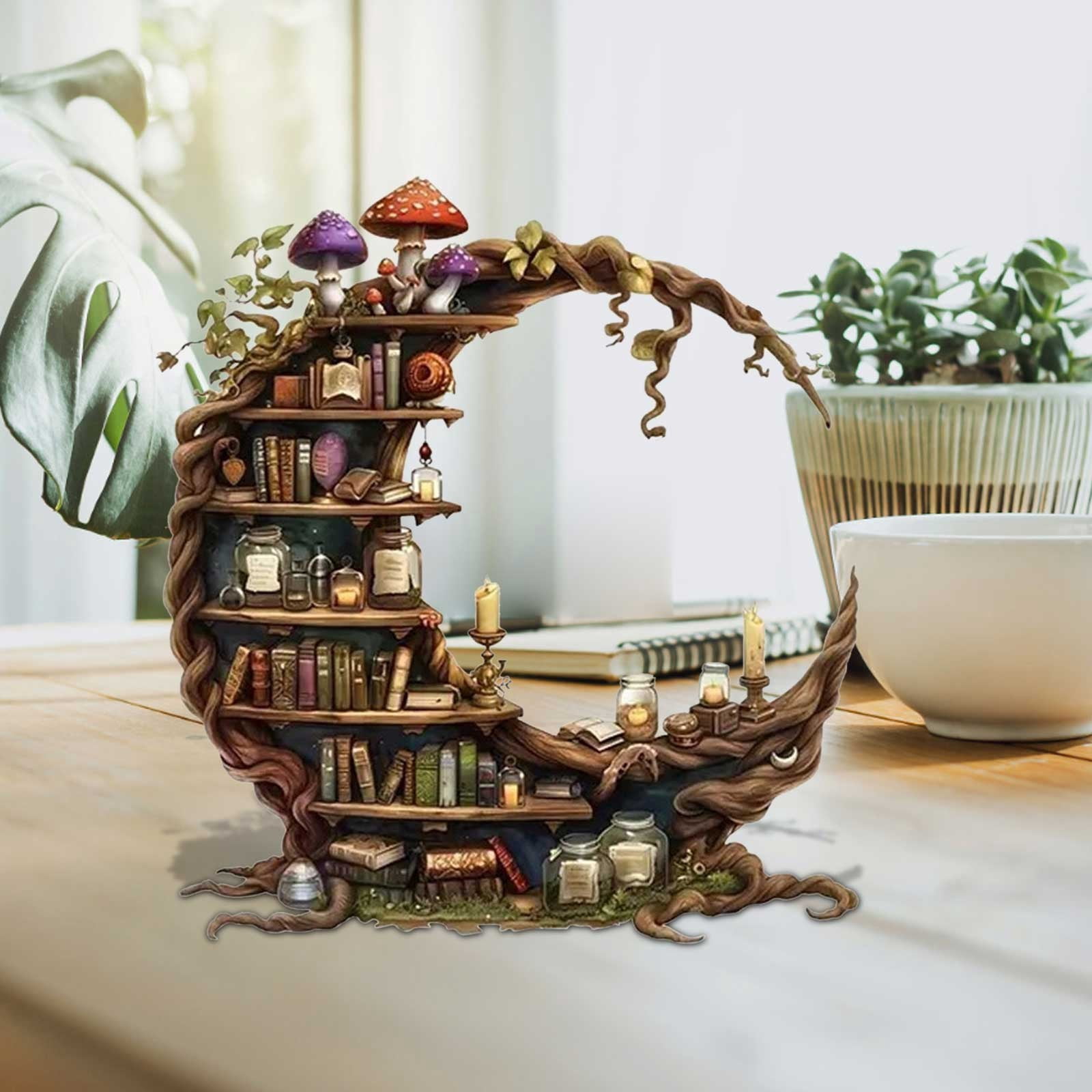 ZZkhGO Crescent Acrylic Desktop Bookshelf, Modern Acrylic Book Display Shelf, Decorative Book Holder for Home Office Desk Shelf Window Sill