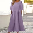 thumbnail image 2 of XZNGL Robe d'Été pour Femmes Aguichant Robe de Printemps et d'Été pour Femmes Col Rond Uni Coton et Lin Décontractée avec Poches Robe à Manches Courtes Robe d'Été pour Femmes avec Manches, 2 of 9