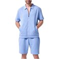 thumbnail image 1 of Styesk Mens Outfits 2 Piece Summer Men's Casual Fashion Solid Color Short Sleeved Lapel Drawstring Elastic Waist Set, 1 of 3