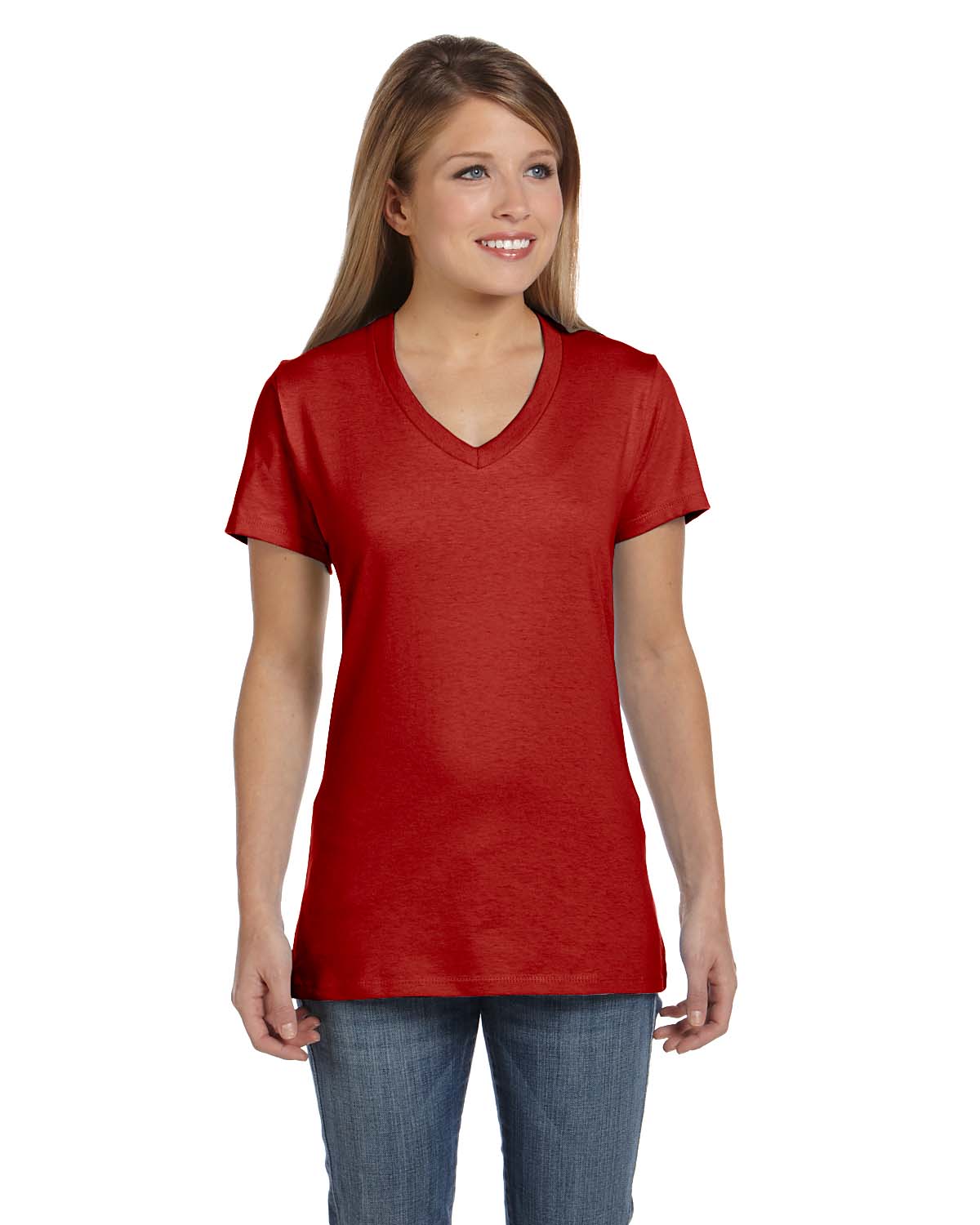 Hanes Ladies Ringspun Cotton Nano-T V-Neck T-Shirt, Style S04V