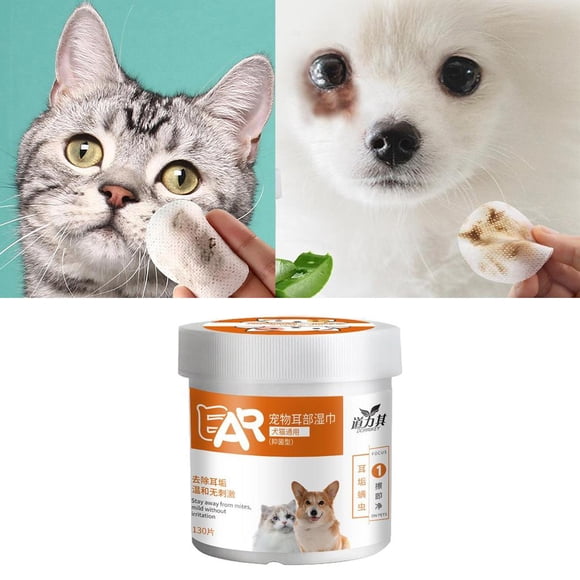 130 Pcs Tampon d'Essuyage pour Nettoyer les Yeux et les Oreilles d'Animaux, Enlève la Morve et les Taches, Lingette pour Oreilles 7 cm