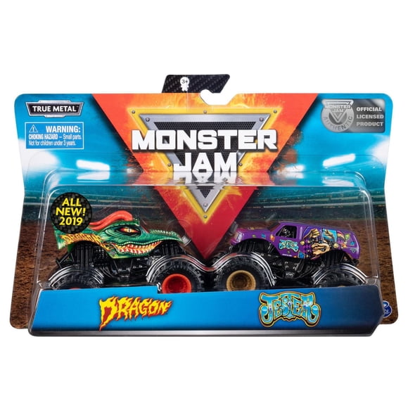 Monster Jam, Official Dragon vs. Jester Die-Cast Monster Trucks, 1:64 Scale, 2 Pack