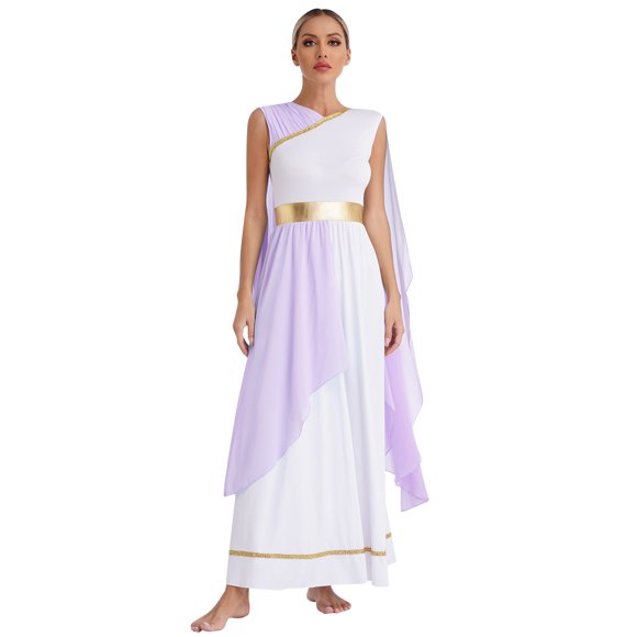 LiiYii Women's Ancient Greek Toga Costume Roman Princess Ball Gown Grecian Maxi Long Dance Dress Lavender M
