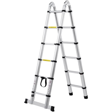 KFFKFF Extendable Ladder, Aluminum A-Frame 12.5FT, Lightweight with Multiple Retraction Buttons, Foldable Ladder, Supports 375 LBS, Includes Stability Bar, Versatile for RV and Camper