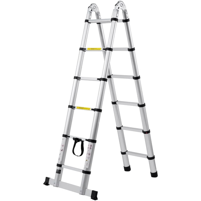 KFFKFF Extendable Ladder, Aluminum A-Frame 12.5FT, Lightweight with Multiple Retraction Buttons, Foldable Ladder, Supports 375 LBS, Includes Stability Bar, Versatile for RV and Camper