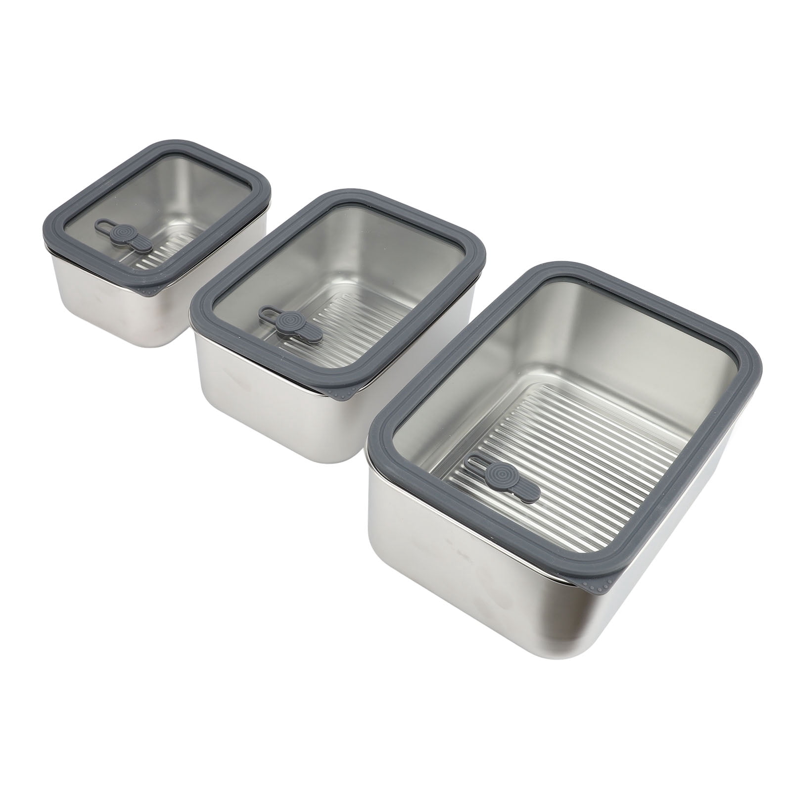 Food Storage Container, Airtight Glass Lid Food Grade 304 Stainless Steel Food Prep Container  for Fridge
