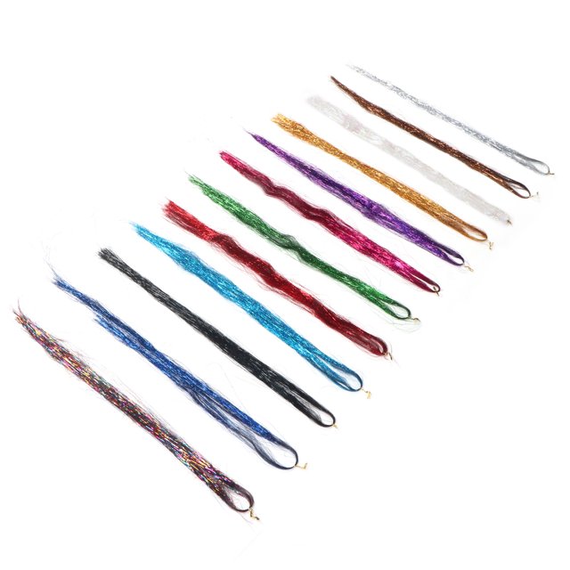 12 Colors Tinsel , Beautiful Long Enough Cuttable Eye Catching Crochet Hook Tinsel for Cosplay