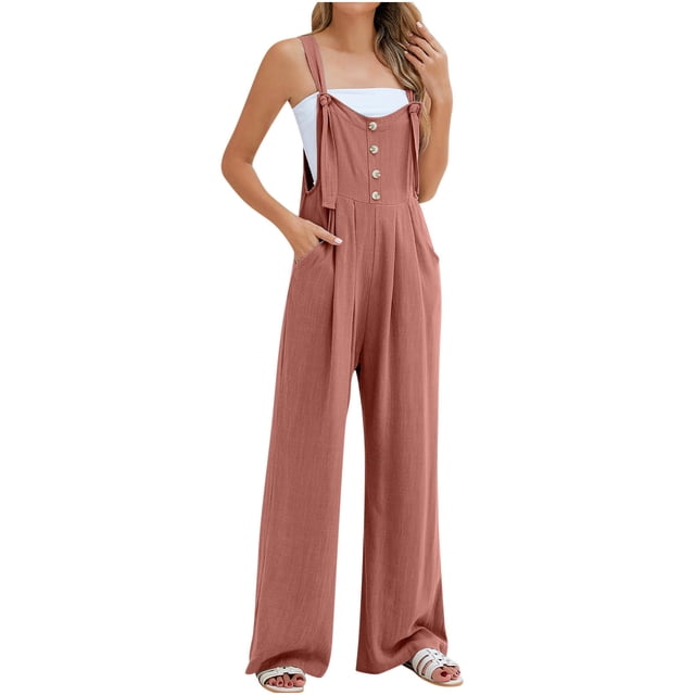 AherBiu Women's Sleeveless Straight Leg Jumpsuit with Pockets, Boho, Small