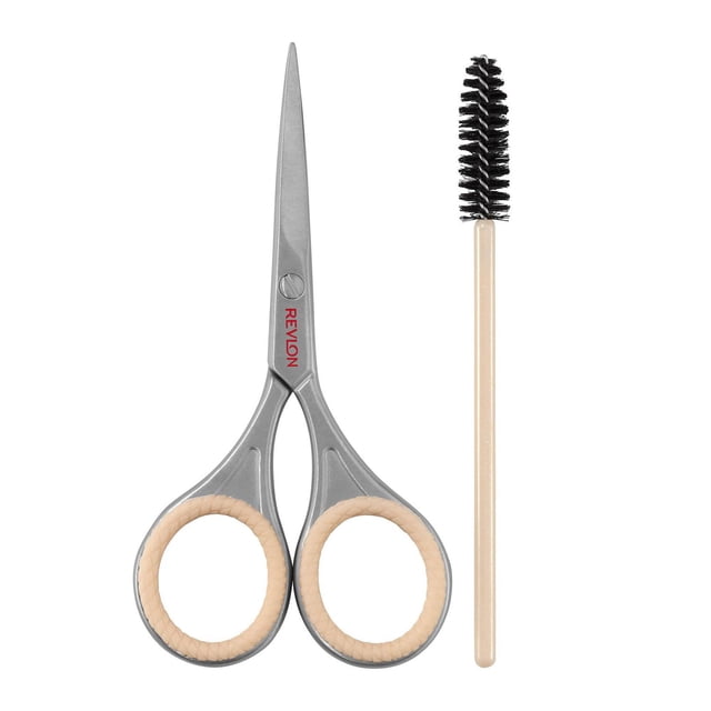 Revlon® l'Ensemble de Sourcils de la Collection Designer avec de Petits Ciseaux en Acier Inoxydable Dotés de Boucles Texturées Beiges pour les Doigts et d'Une Brosse spoolie beige avec Poils Noirs pour une Taille et un Soin Précis des Sourcils, Convient Aussi pour Estomper un Crayon à Sourcils.