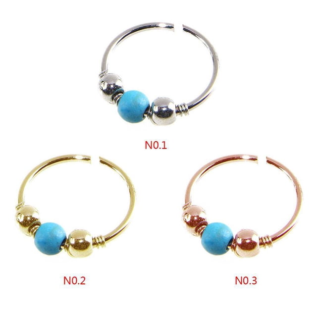 tredstone Turquoise Beaded Ear Bone Nail Copper Geometric Nose Rings Clips Lip Body Piercing Stud Earring Jewelry