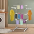 thumbnail image 2 of HOMCOM Séchoir à Vêtements à 3 Niveaux, Étendoir à Linge en Acier Inoxydable avec 2 Ailes Latérales et 6 Roulettes, Séchoir à Vêtements Pliable et Ajustable pour Intérieur Extérieur, 2 of 9