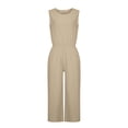 thumbnail image 4 of Yuyuzo Women Cotton Linen Jumpsuits Summer One-Piece Outfits Short Sleeve Wide Leg Long Pants Rompers, 4 of 7
