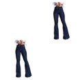 thumbnail image 3 of pitrice Women Wide Leg Jeans High Waist Flared Pants Solid Color Strap Spring Summer Hip-Lifting Ladies Trousers For Office Blue M 2Set, 3 of 6
