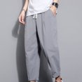 thumbnail image 5 of asjyhkr Plus Size Mens Linen Pants Elastic Waist Drawstring Hiking Beach Cropped Pants with Pockets,M-5XL, 5 of 5